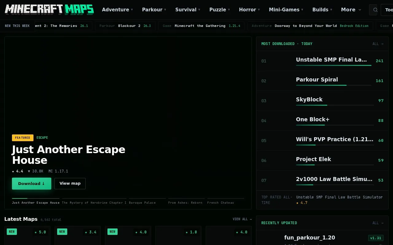 MinecraftMaps homepage screenshot