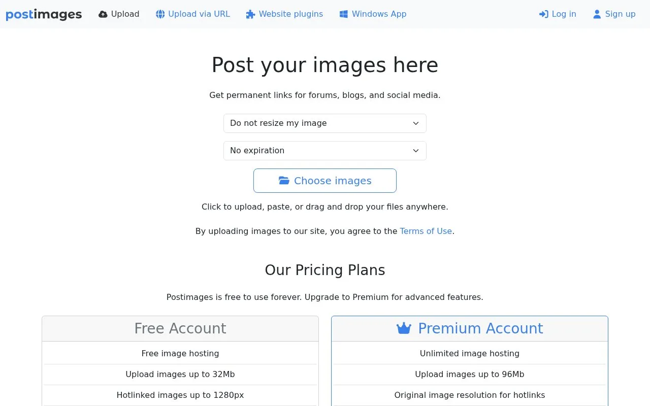 Postimages homepage screenshot