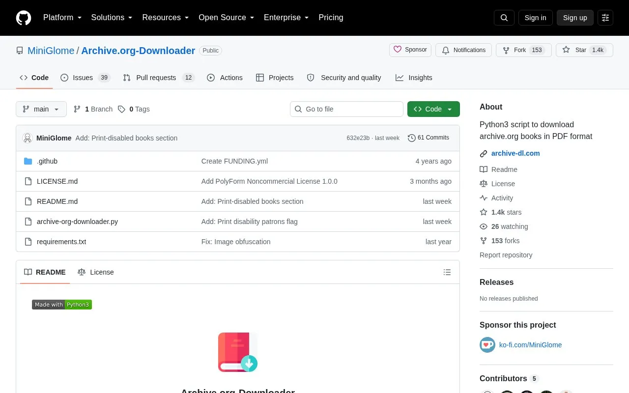 Archive.org-Downloader homepage screenshot