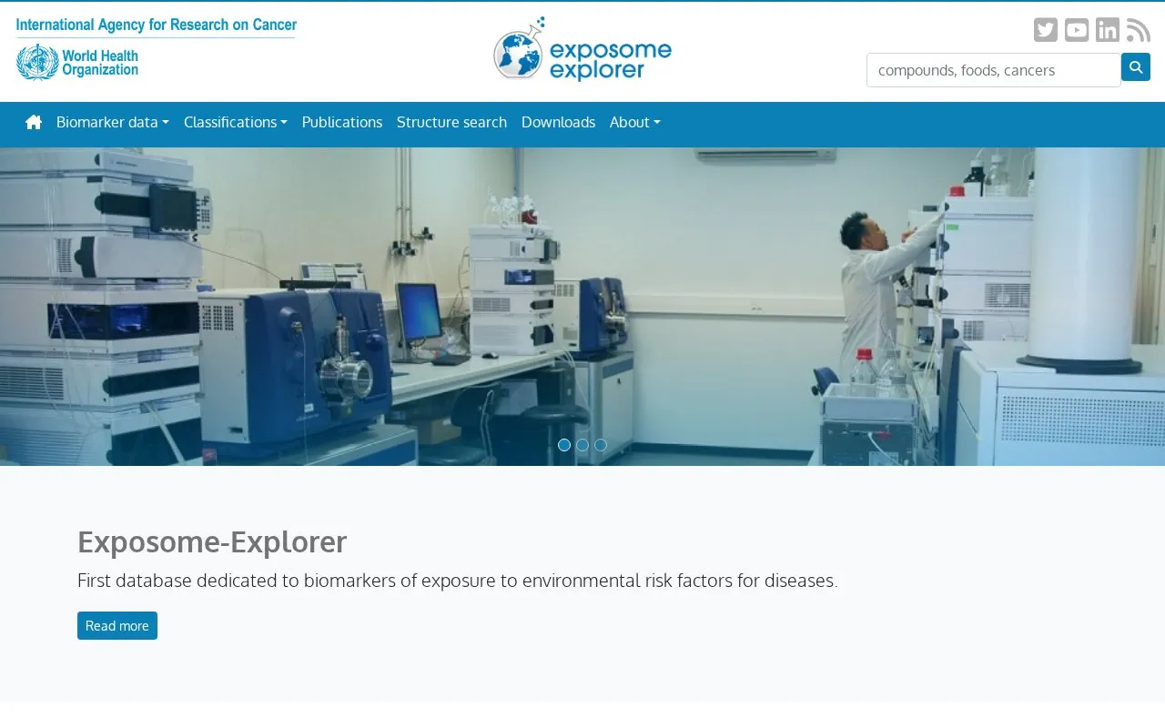 Exposome-Explorer homepage screenshot