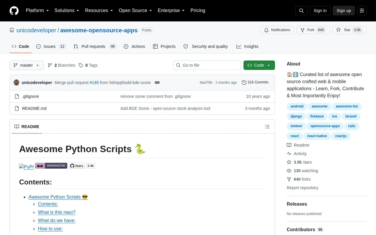 Awesome Opensource Apps homepage screenshot