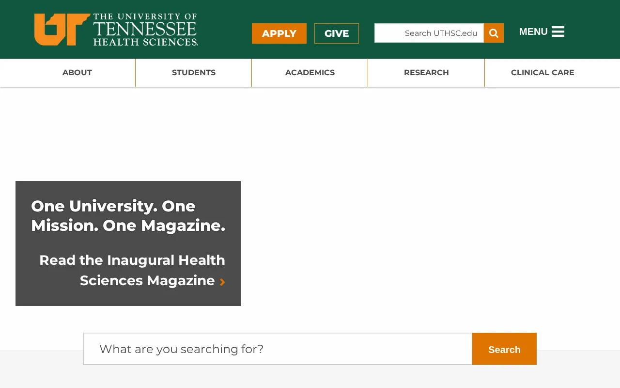 University of Tennessee Health Science Center homepage screenshot