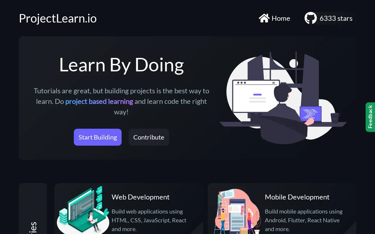 ProjectLearn homepage screenshot