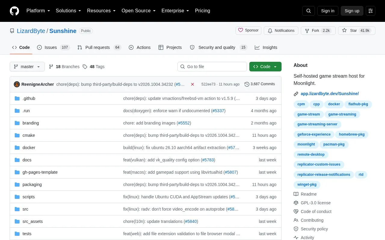 Sunshine homepage screenshot