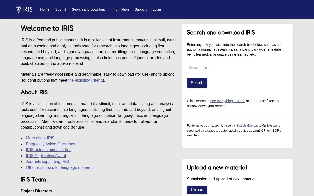 IRIS homepage screenshot
