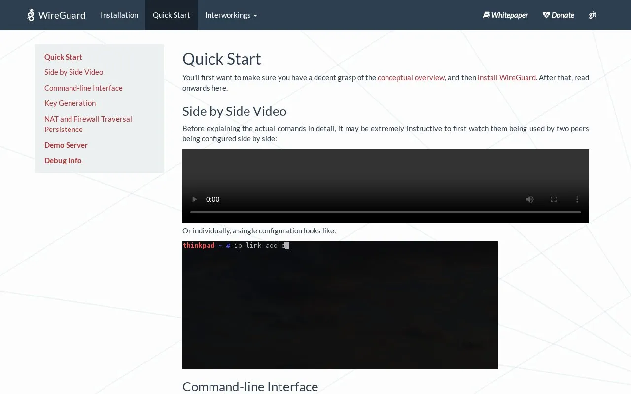 Quickstart homepage screenshot