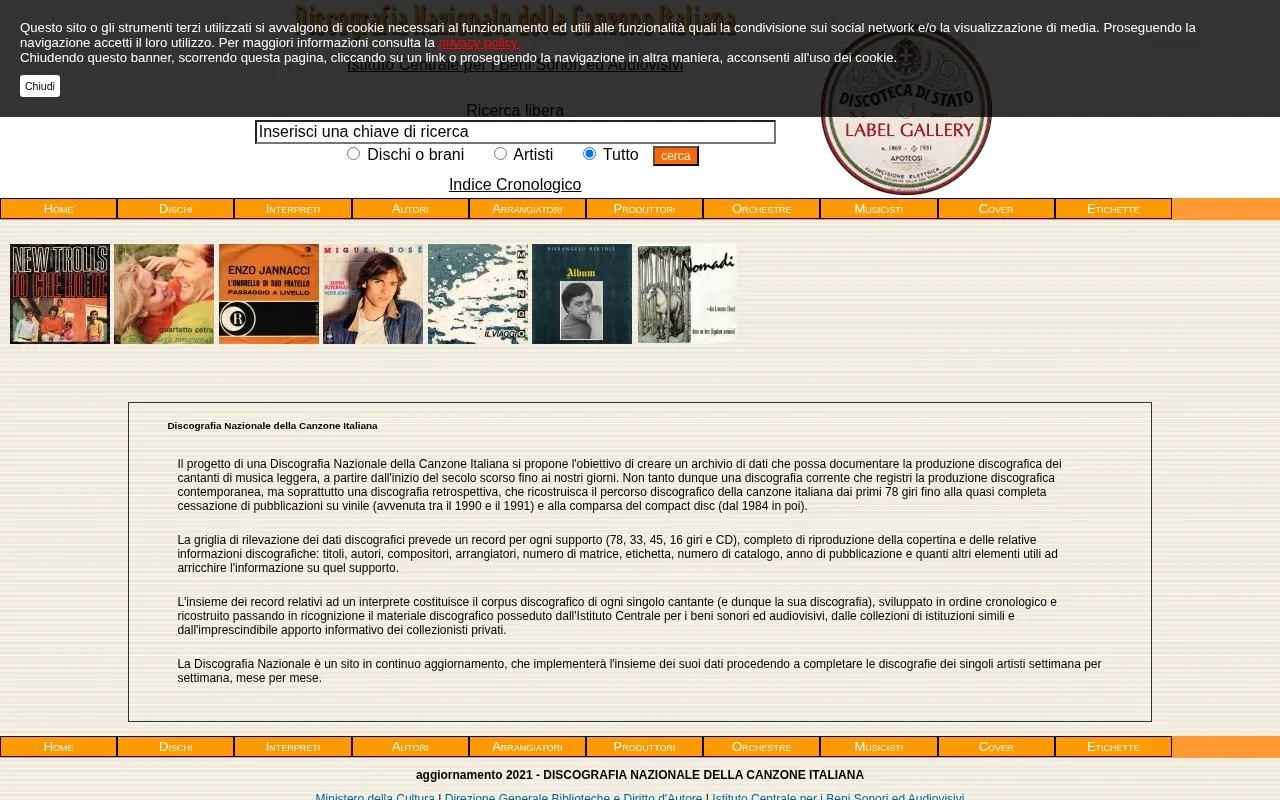 Discografia Nazionale della Canzone Italiana homepage screenshot