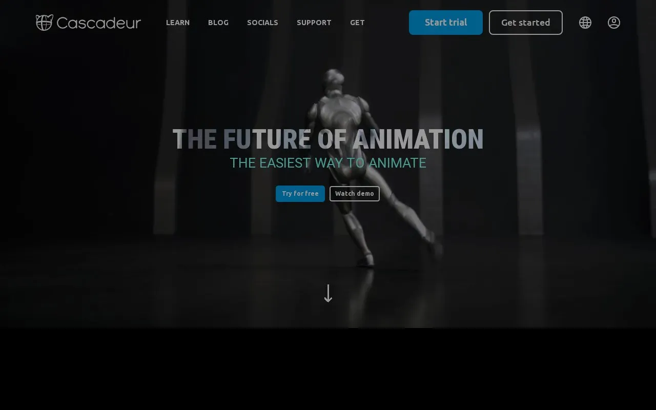 Cascadeur homepage screenshot