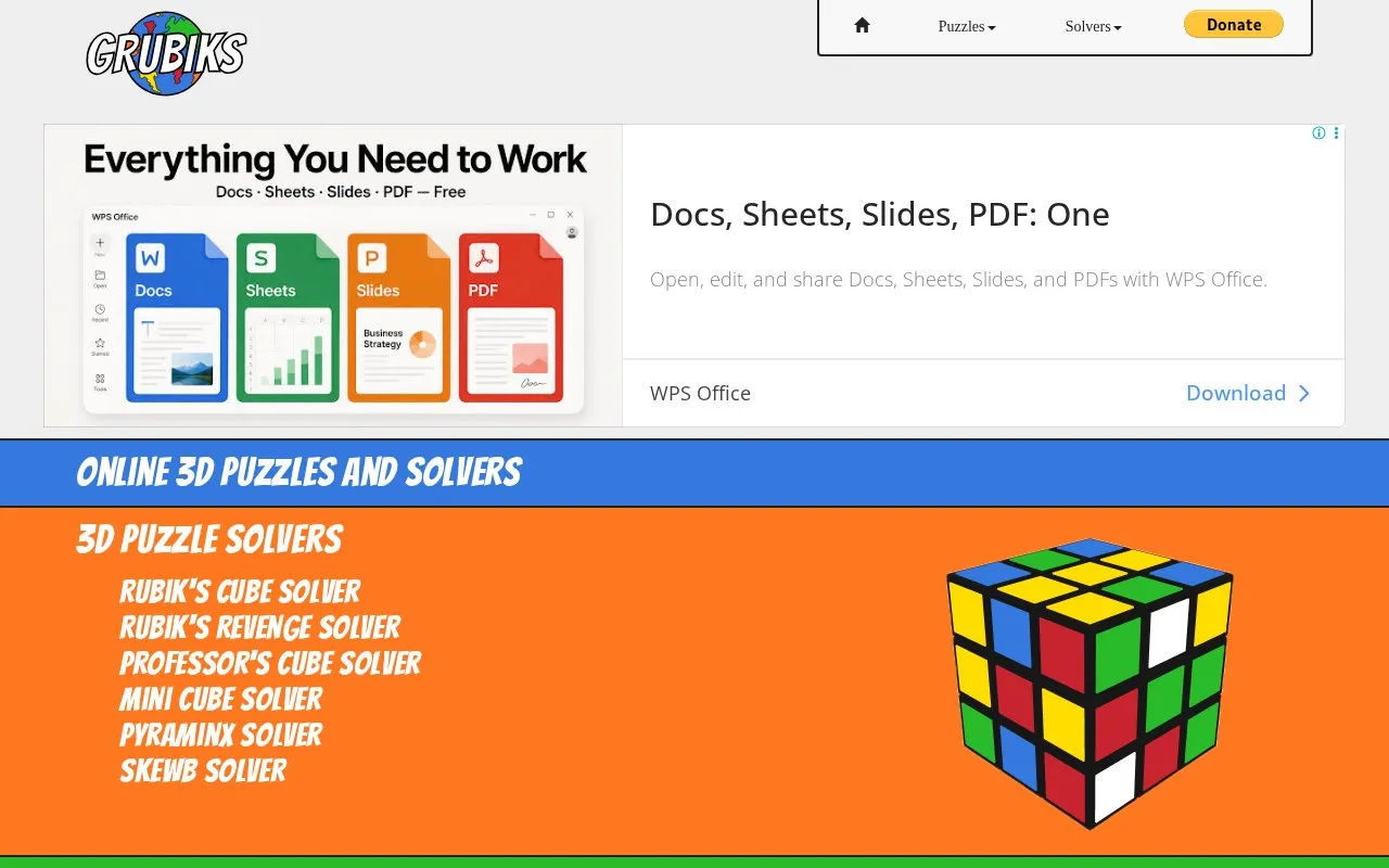 Grubiks homepage screenshot