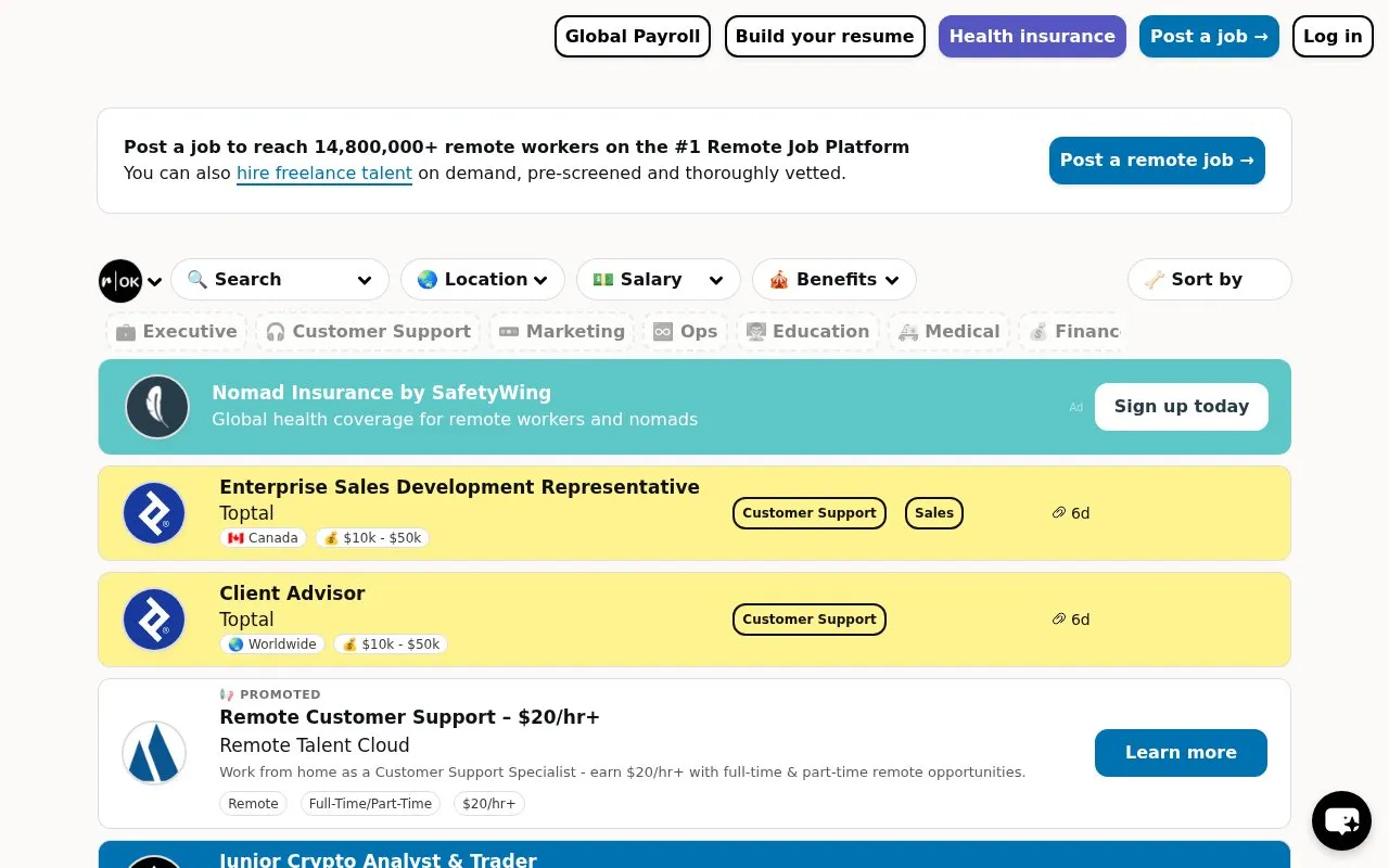 Remote OK homepage screenshot