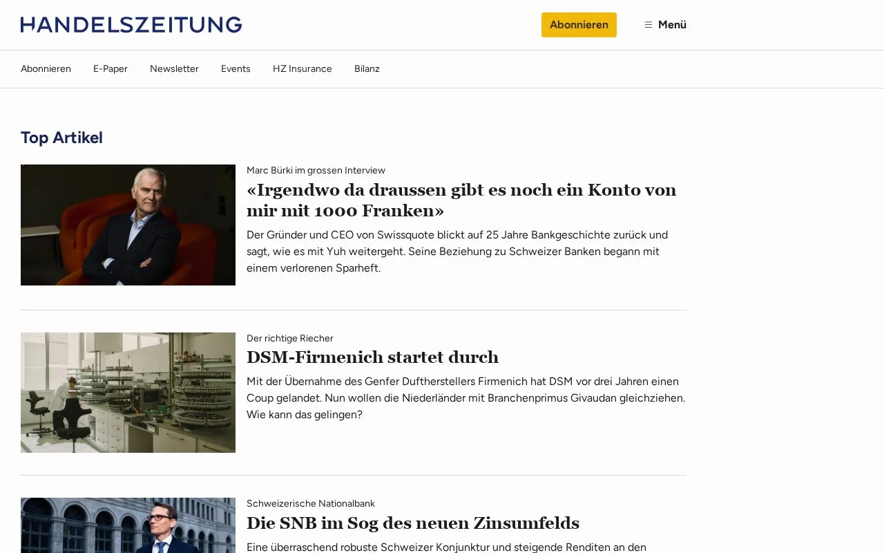 Handelszeitung homepage screenshot