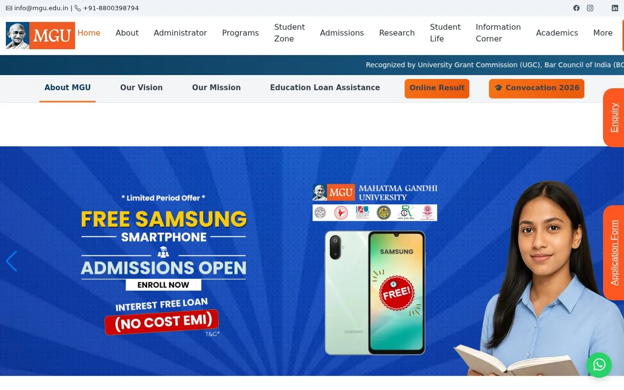 Mahatma Gandhi University homepage screenshot
