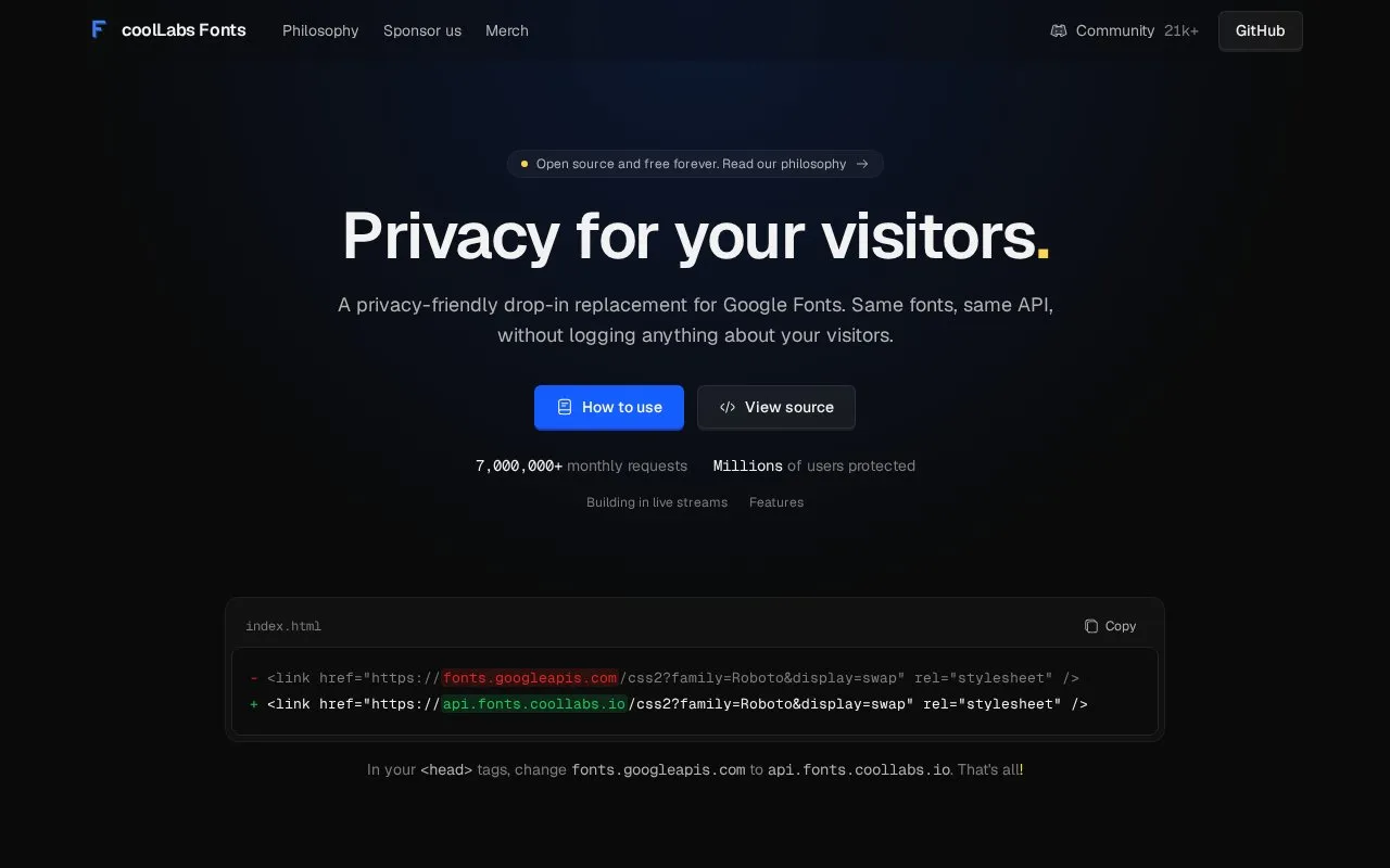 Privacy-Friendly API homepage screenshot