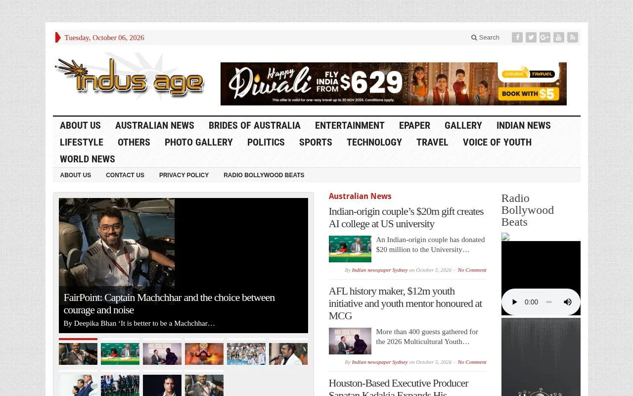 Indus Age homepage screenshot