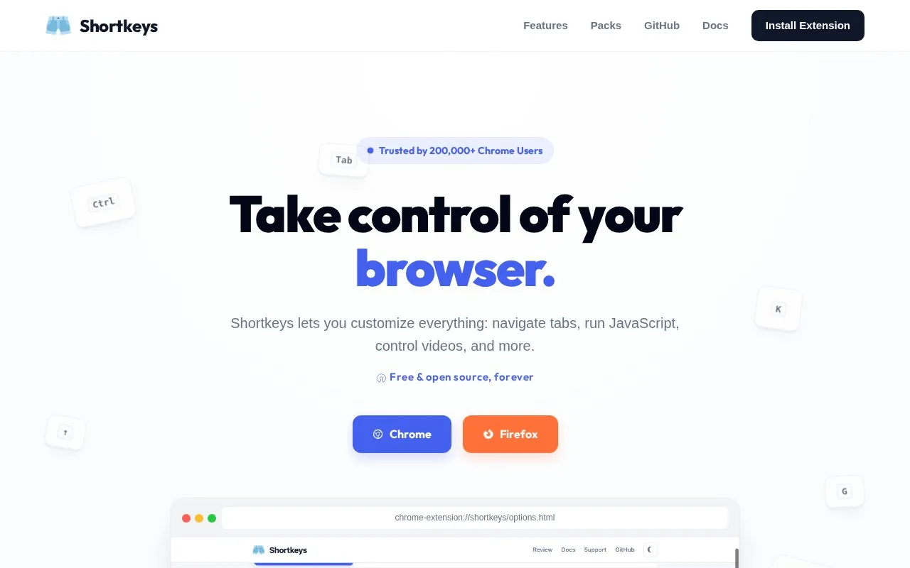 Shortkeys homepage screenshot