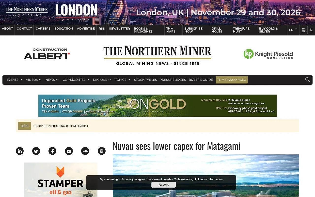 The Northern Miner homepage screenshot