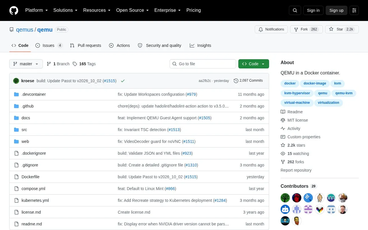 Docker Container homepage screenshot