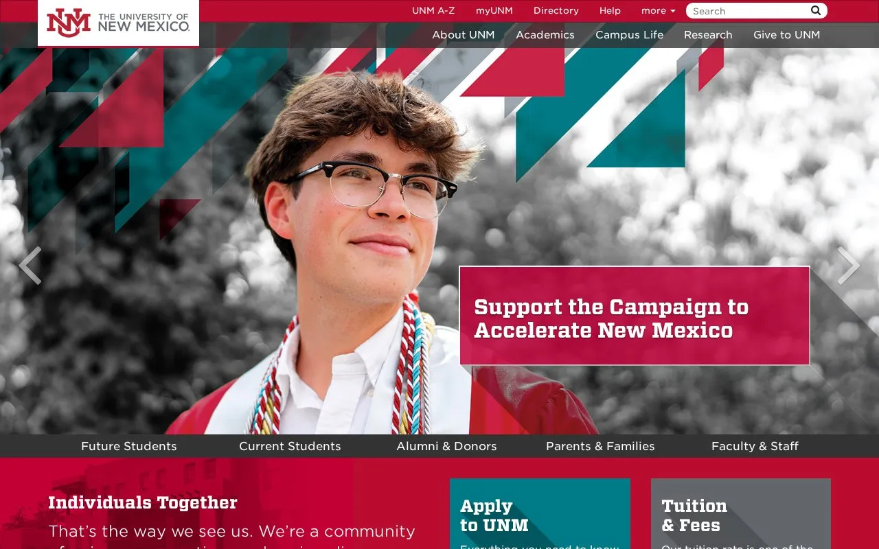 University of New Mexico homepage screenshot