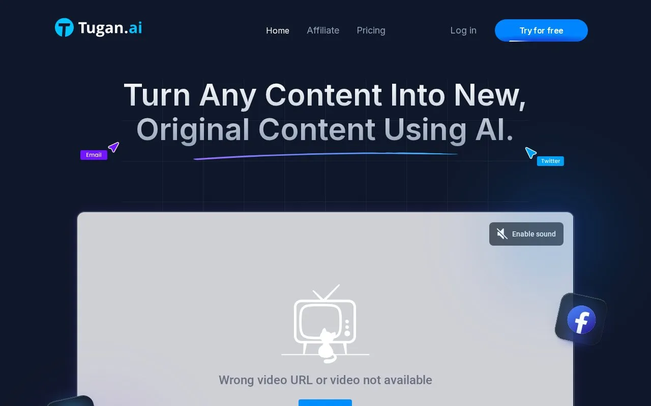 Tugan.ai homepage screenshot