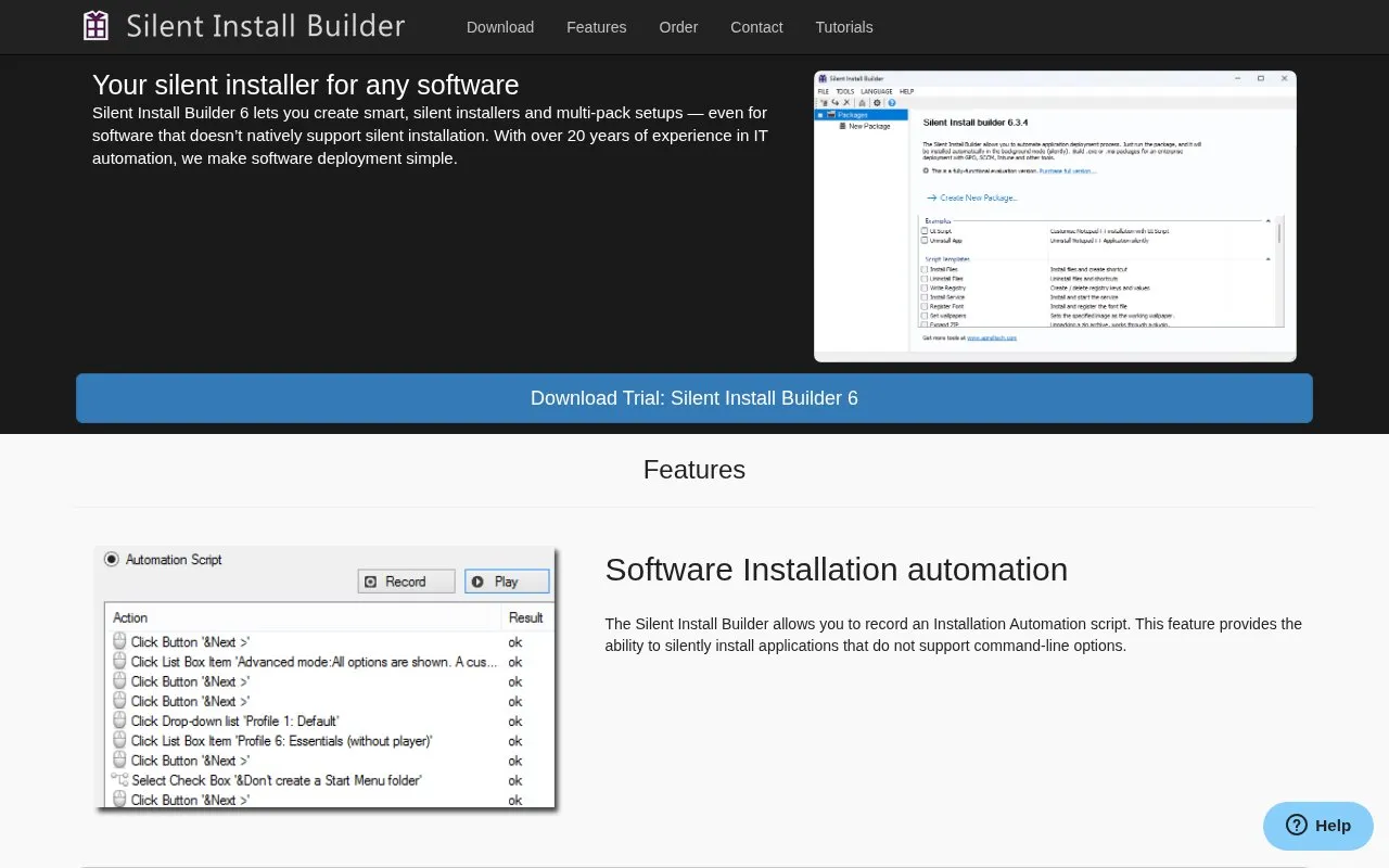 Silent Install homepage screenshot