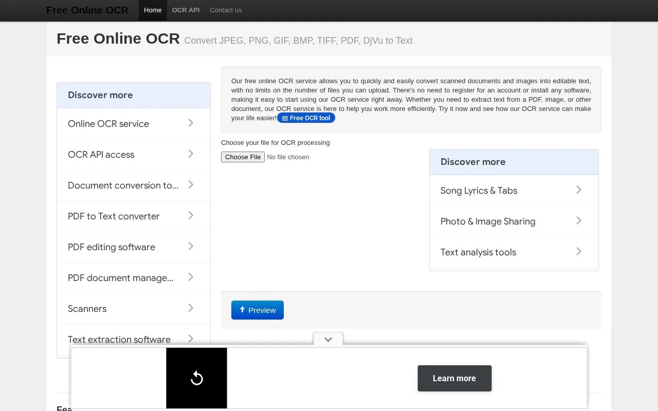 NewOCR homepage screenshot