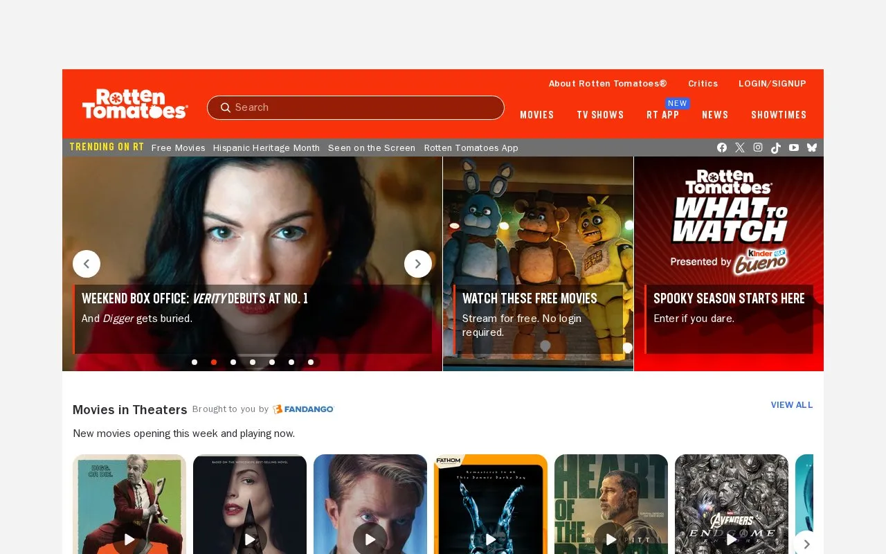 Rotten Tomatoes homepage screenshot