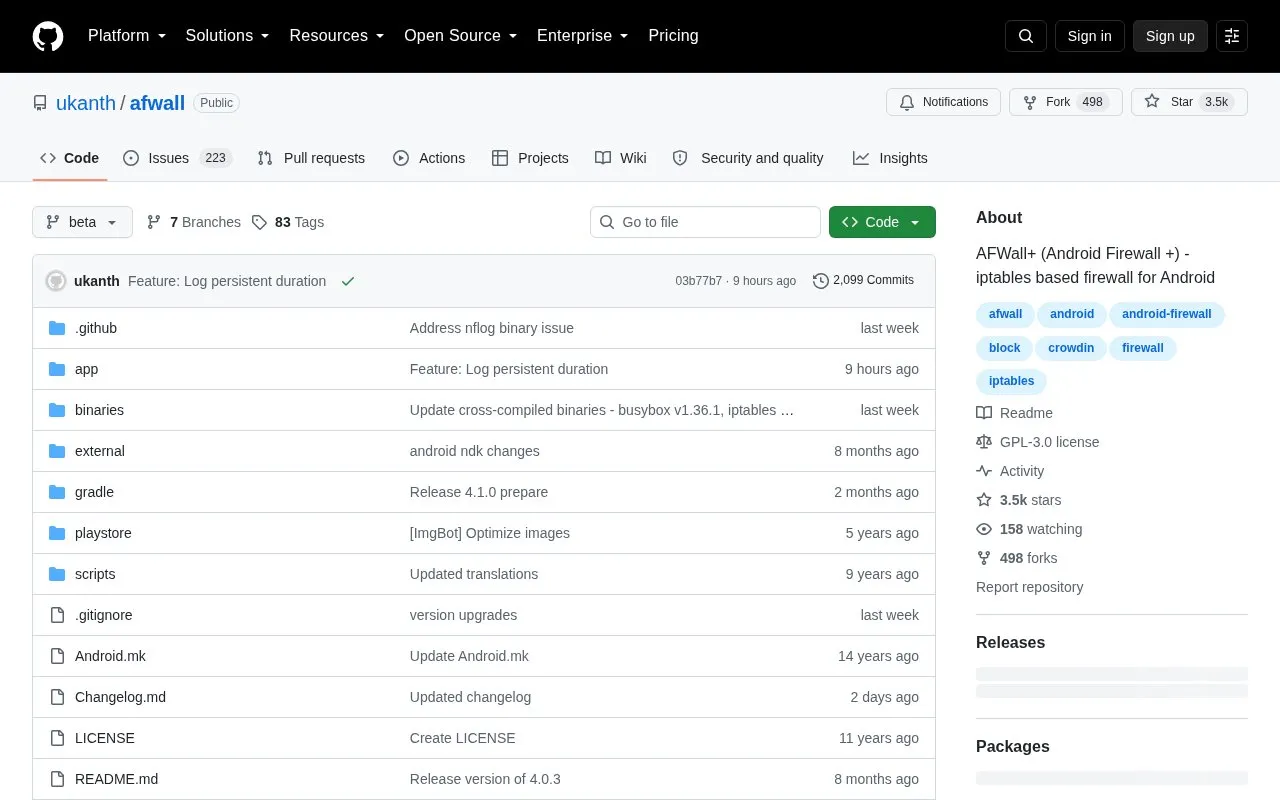 AFWall+ homepage screenshot