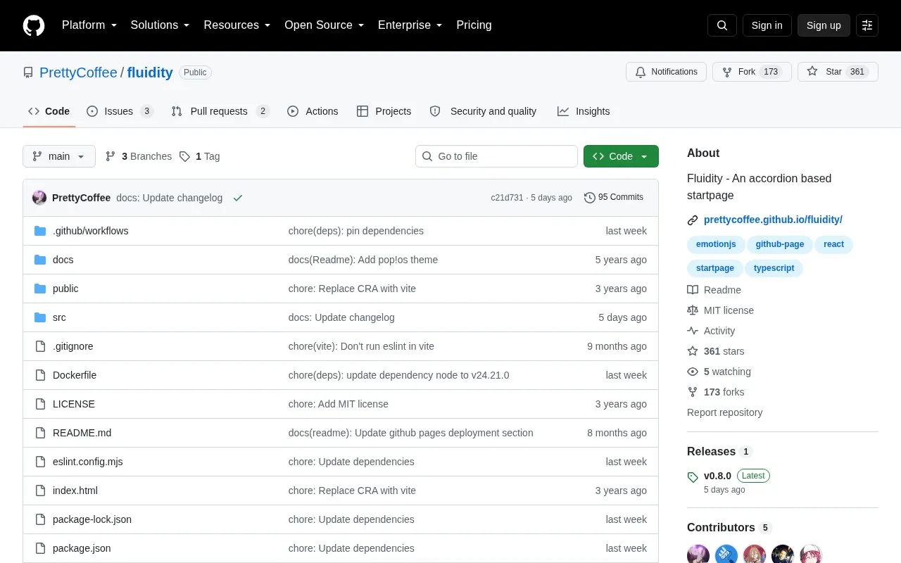 Fluidity homepage screenshot