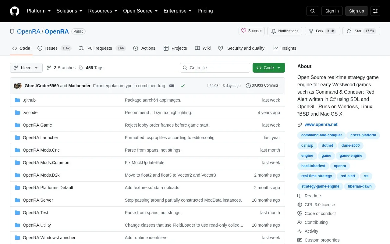 Open Ra homepage screenshot