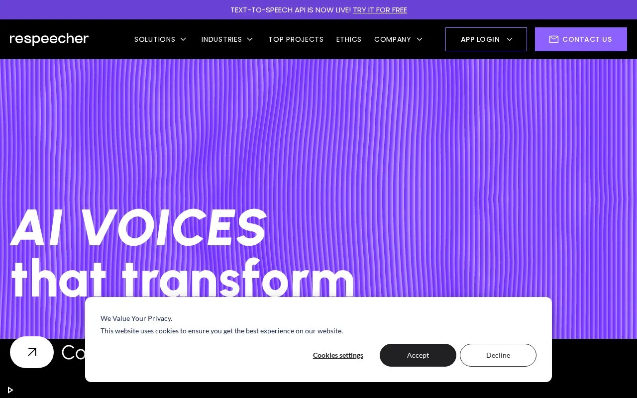Respeecher homepage screenshot