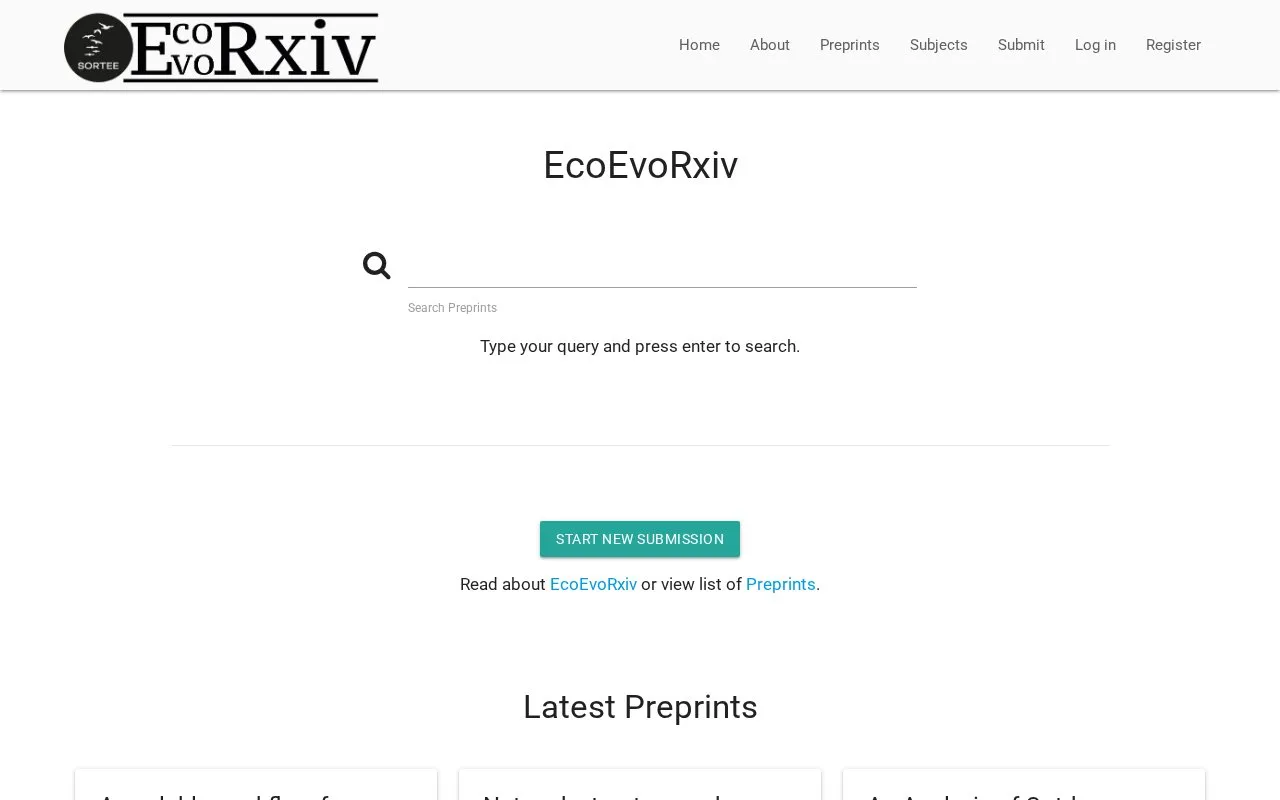 EcoEvoRxiv homepage screenshot