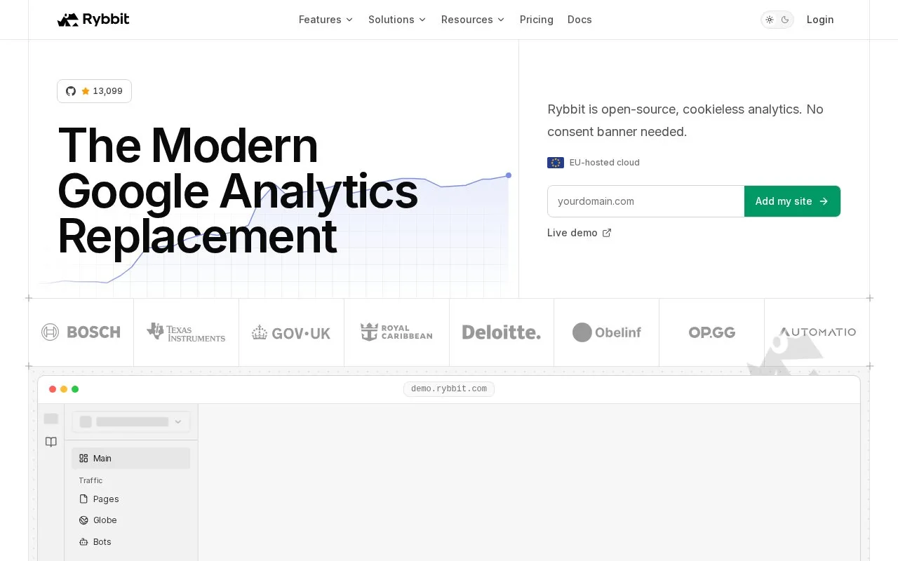 Rybbit homepage screenshot