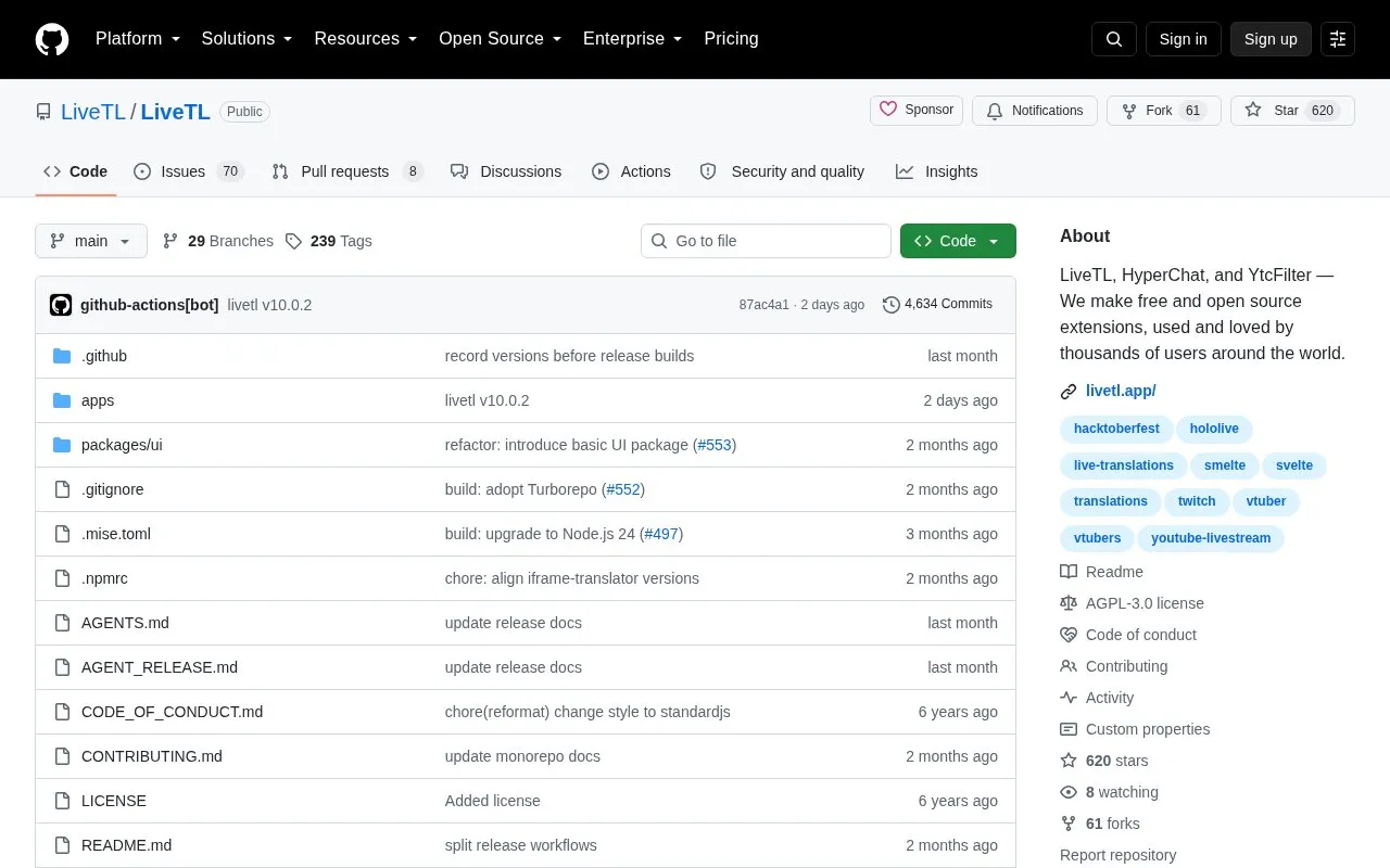 LiveTL homepage screenshot