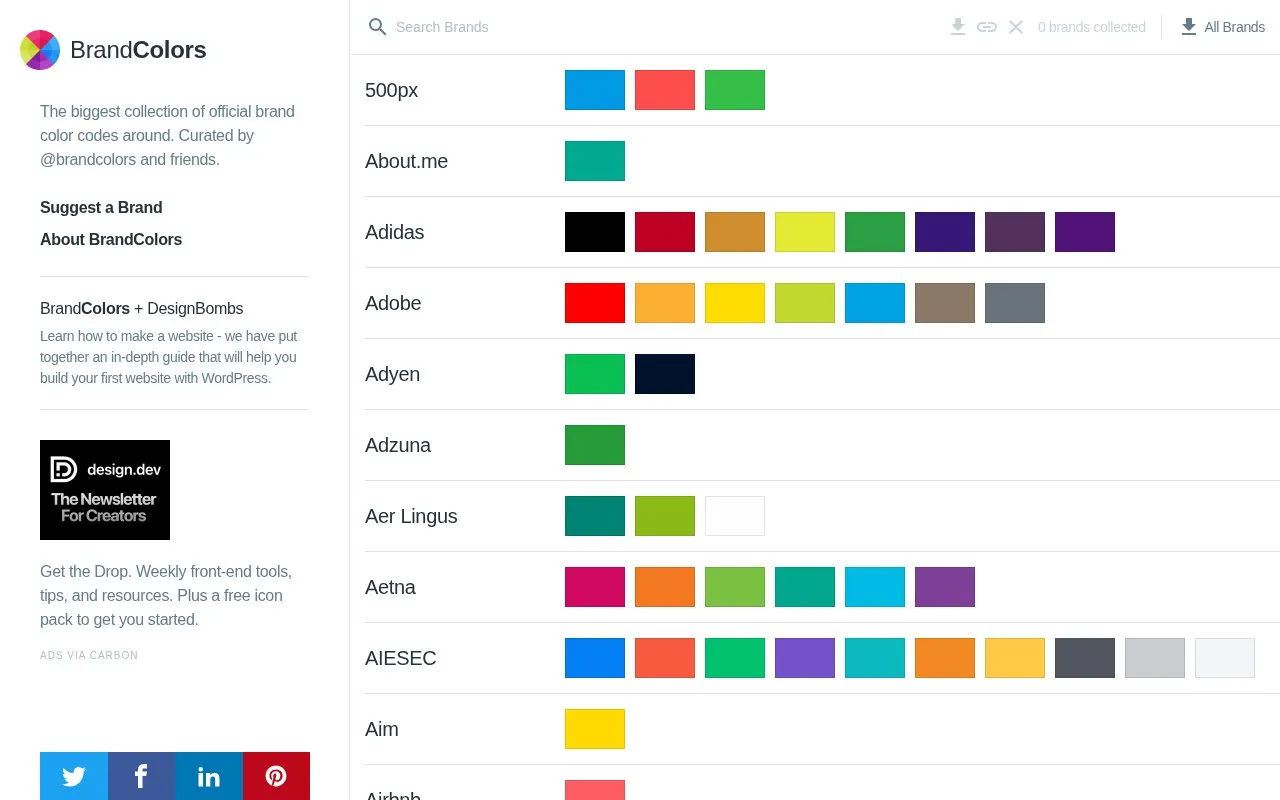 BrandColors homepage screenshot