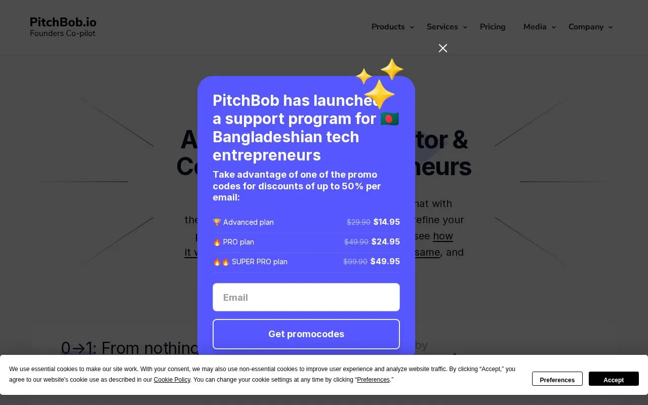 PitchBob.io homepage screenshot