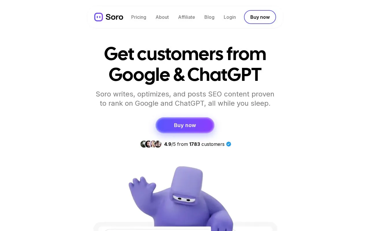 Soro homepage screenshot