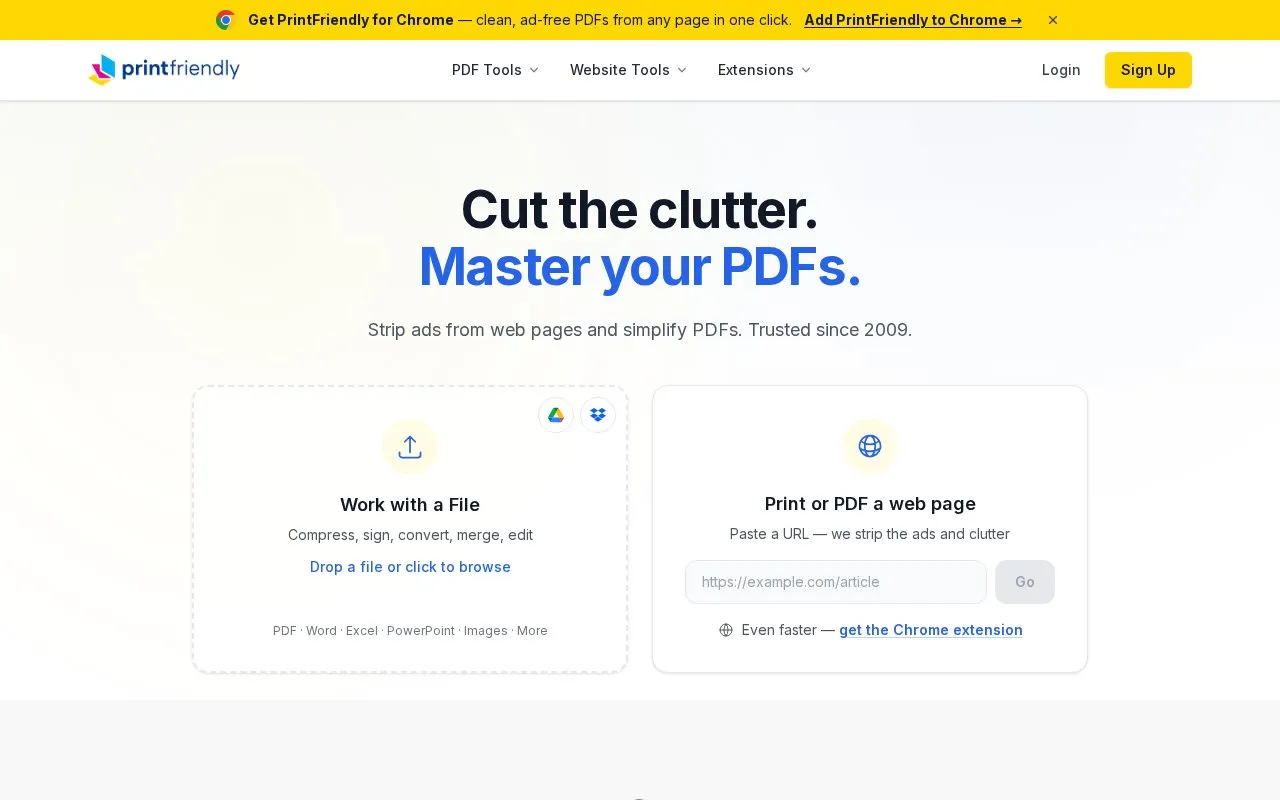 PrintFriendly homepage screenshot