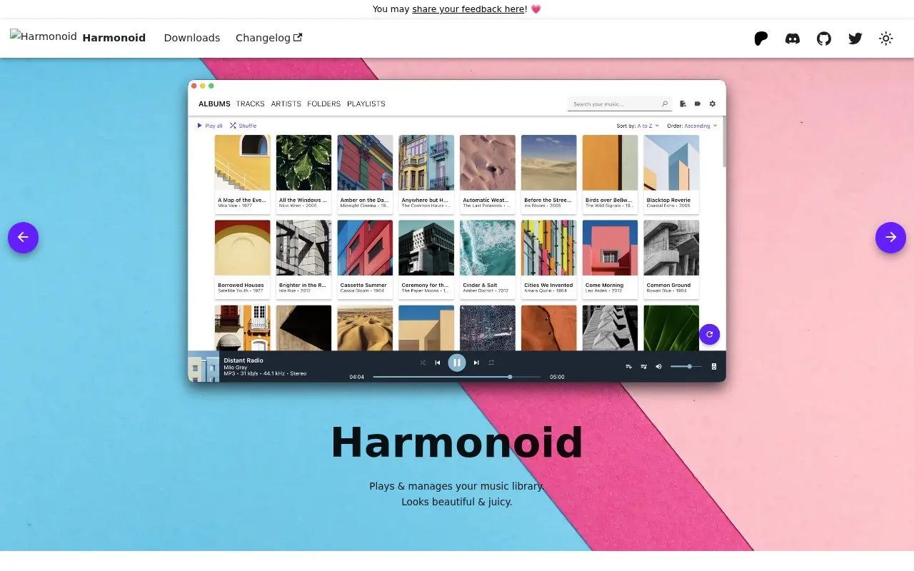 Harmonoid homepage screenshot