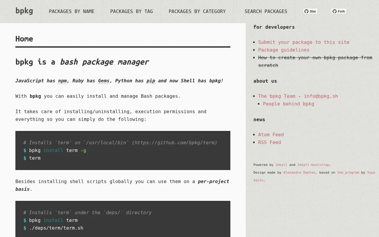 bpkg homepage screenshot