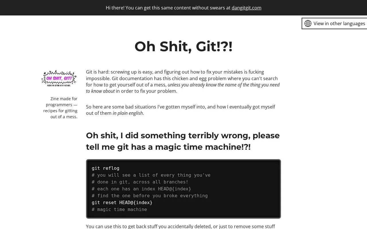 Oh Shit, Git!?! homepage screenshot