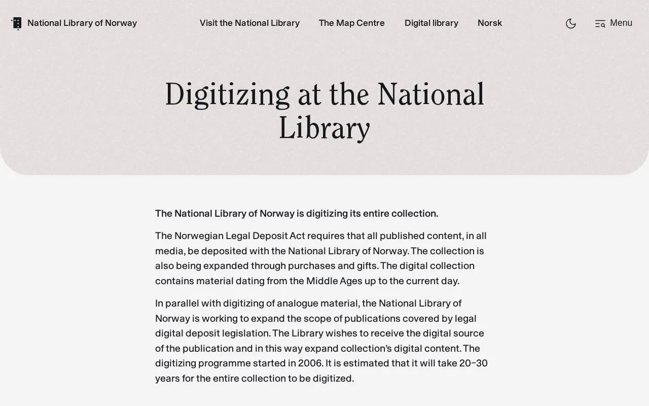 Nasjonalbiblioteket homepage screenshot