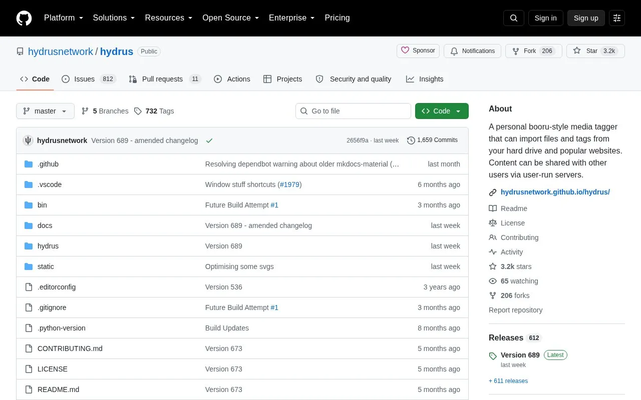 Hydrus homepage screenshot