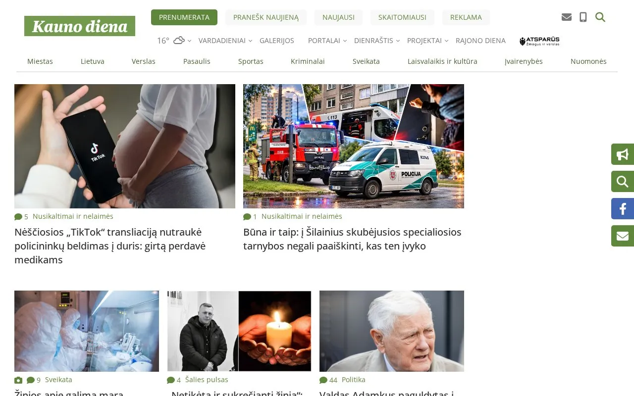 Kauno diena homepage screenshot