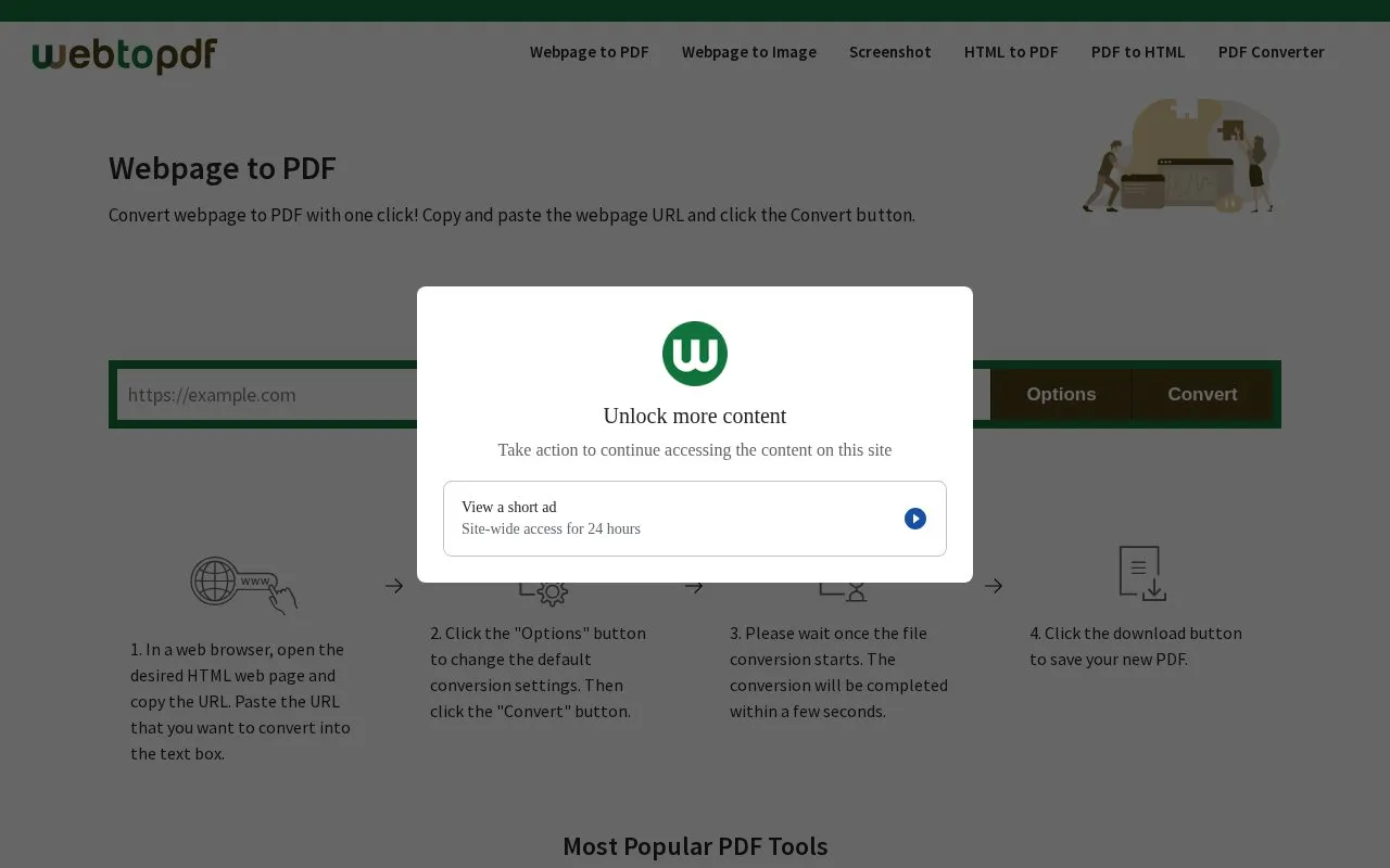 WebToPDF homepage screenshot