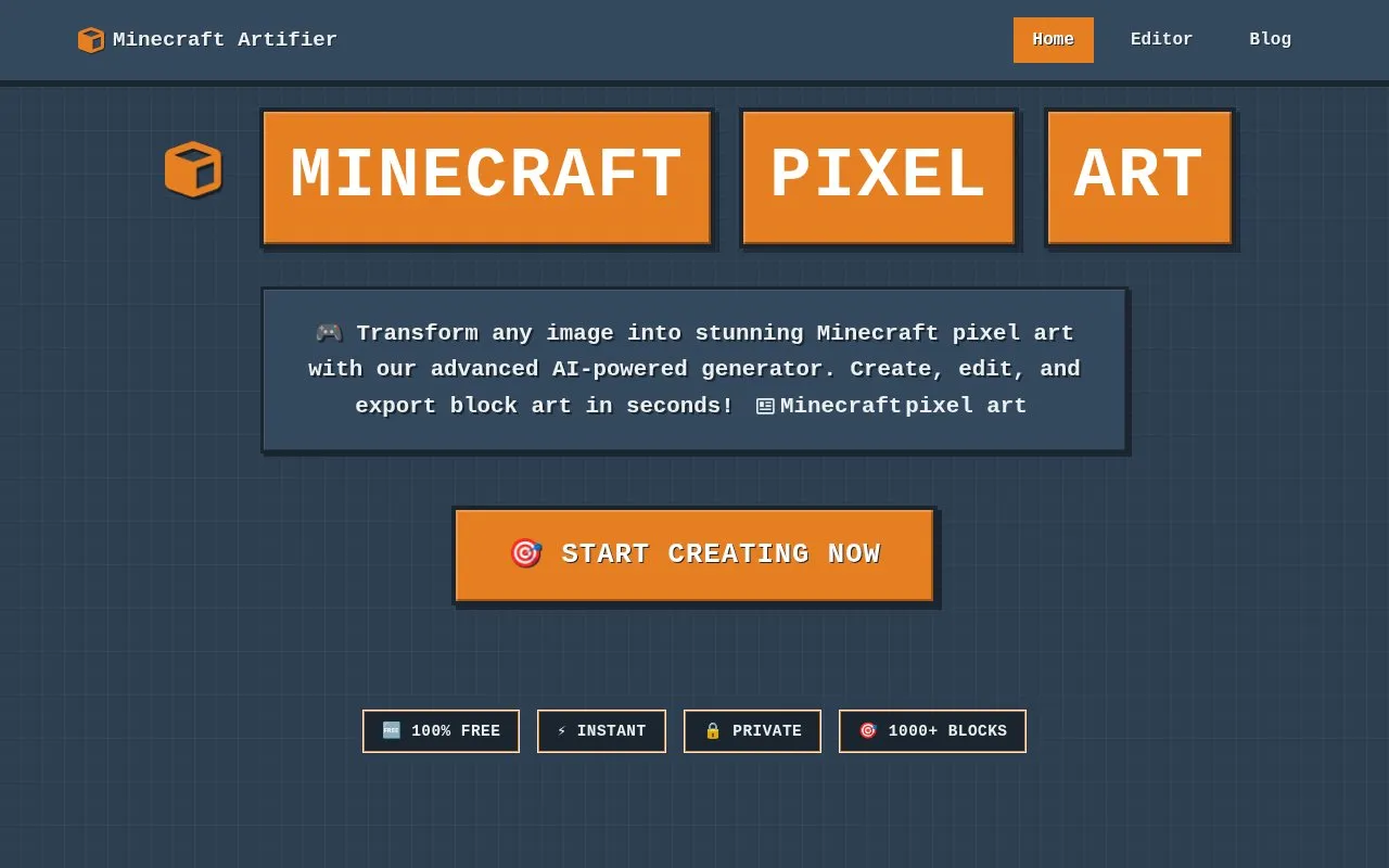 MinecraftArt homepage screenshot