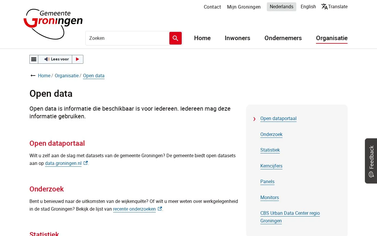 Groningen Open Data Portal homepage screenshot