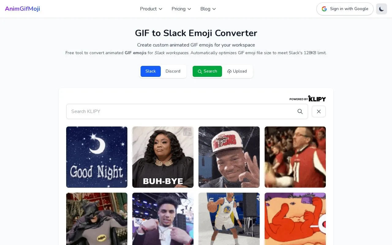 AnimGifMoji homepage screenshot