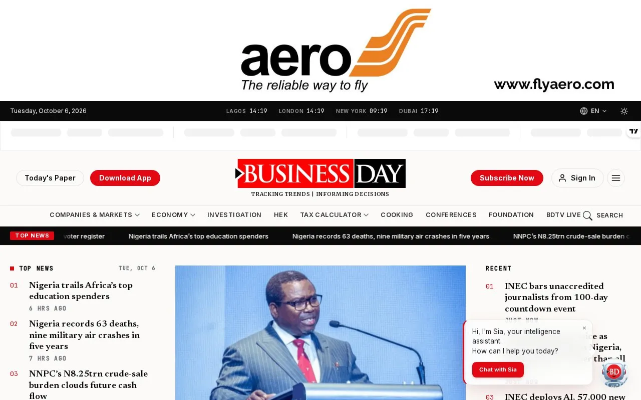 BusinessDay homepage screenshot