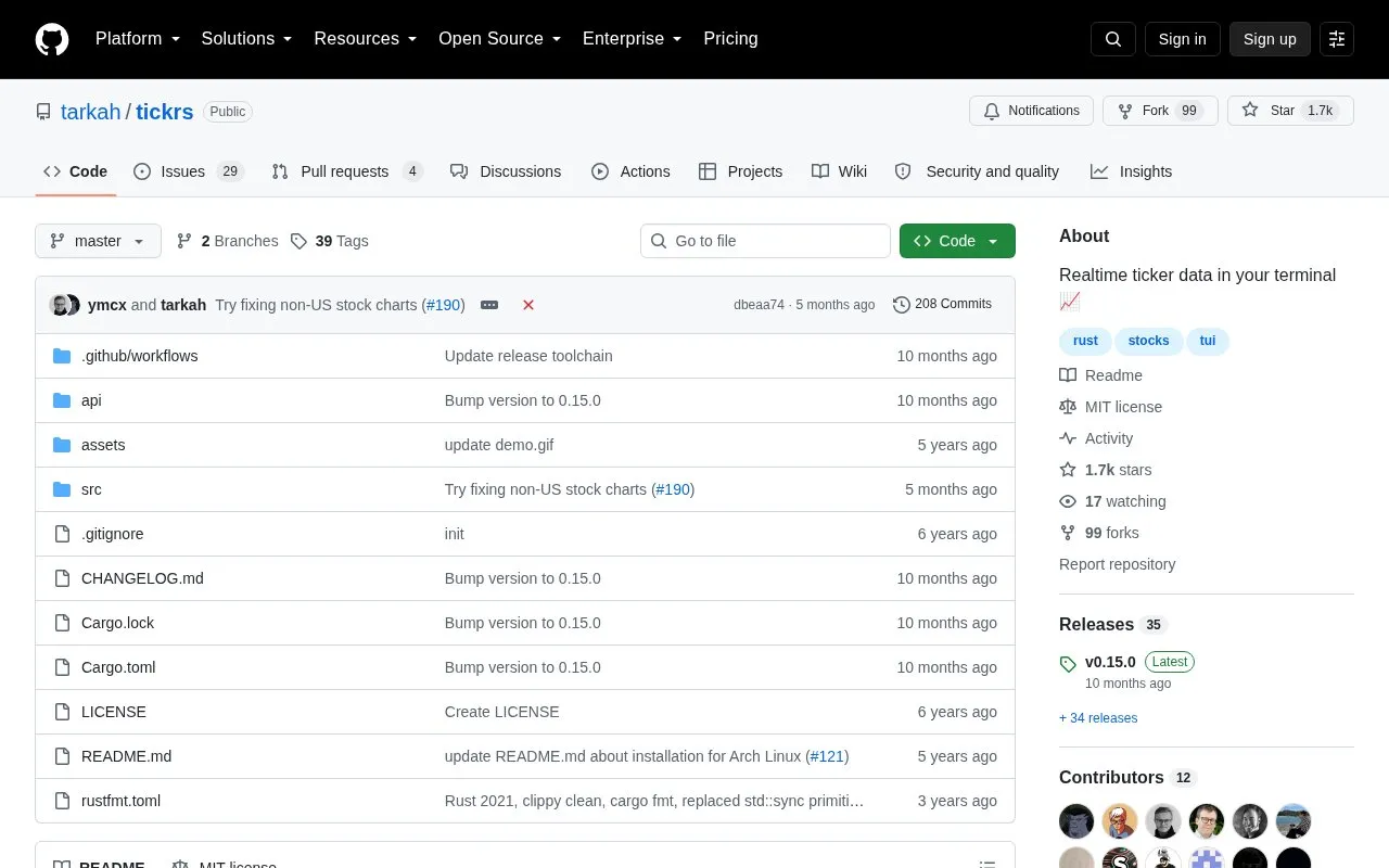 tickrs homepage screenshot