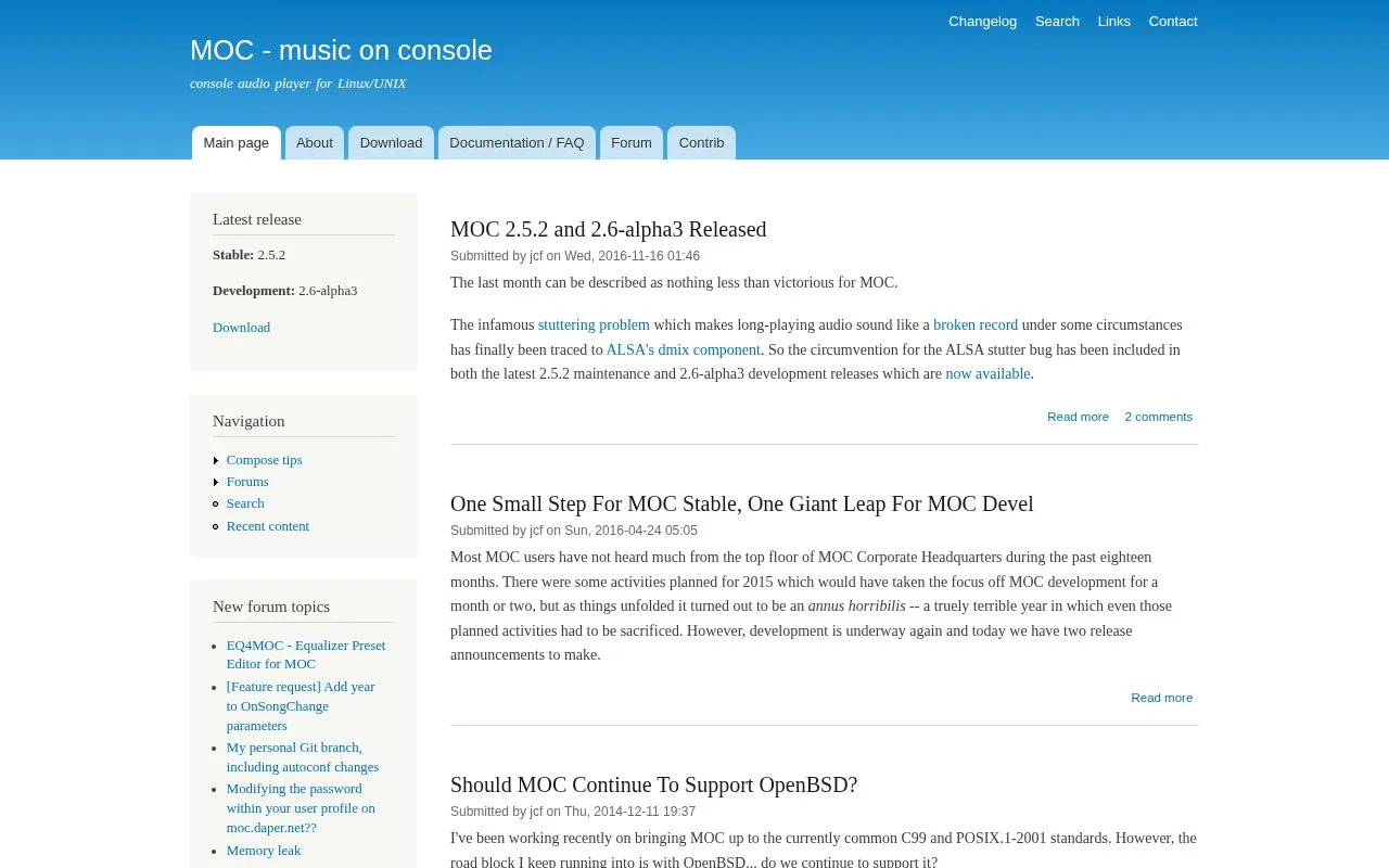 MOC homepage screenshot